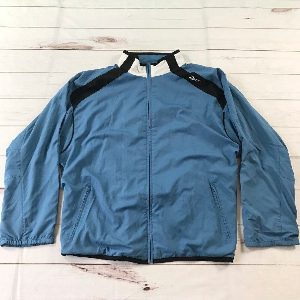 Reebok Vintage Men Large Light Blue Windbreaker Full Zip Cotton Lining Jacket